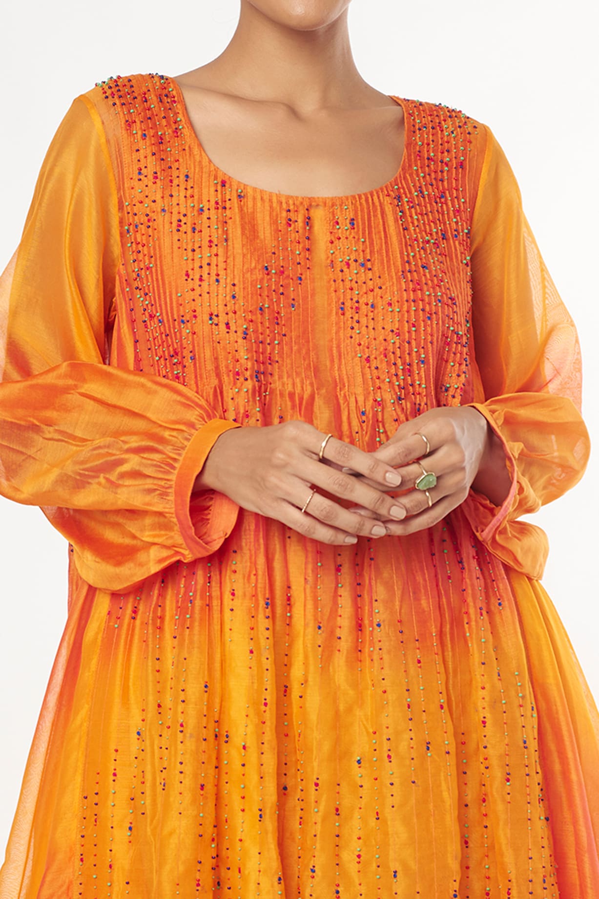 Mira Orange Embroidered Kurta Set