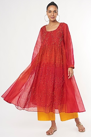 Red Embroidered Kurta Set by Amrich
