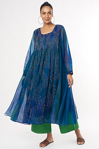Blue Embroidered Kurta Set by Amrich