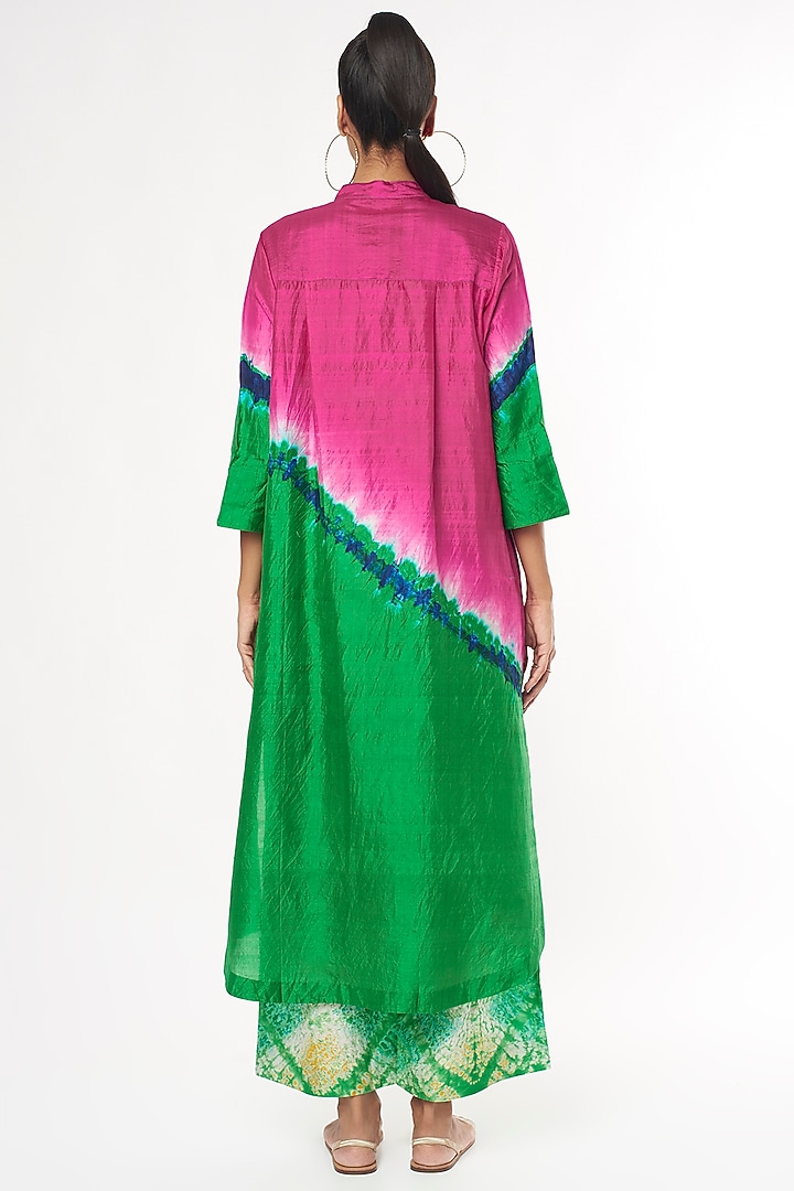 Pink & Green Handwoven Silk Kurta Set by Amrich at Pernia's Pop Up Shop