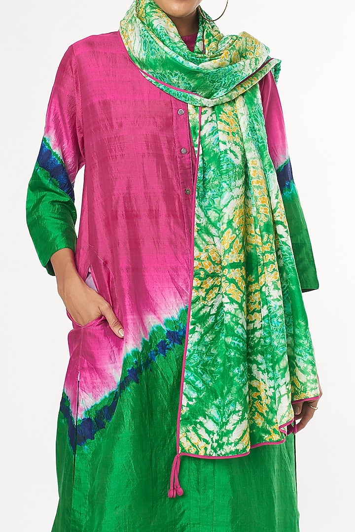 Pink & Green Handwoven Silk Kurta Set by Amrich at Pernia's Pop Up Shop