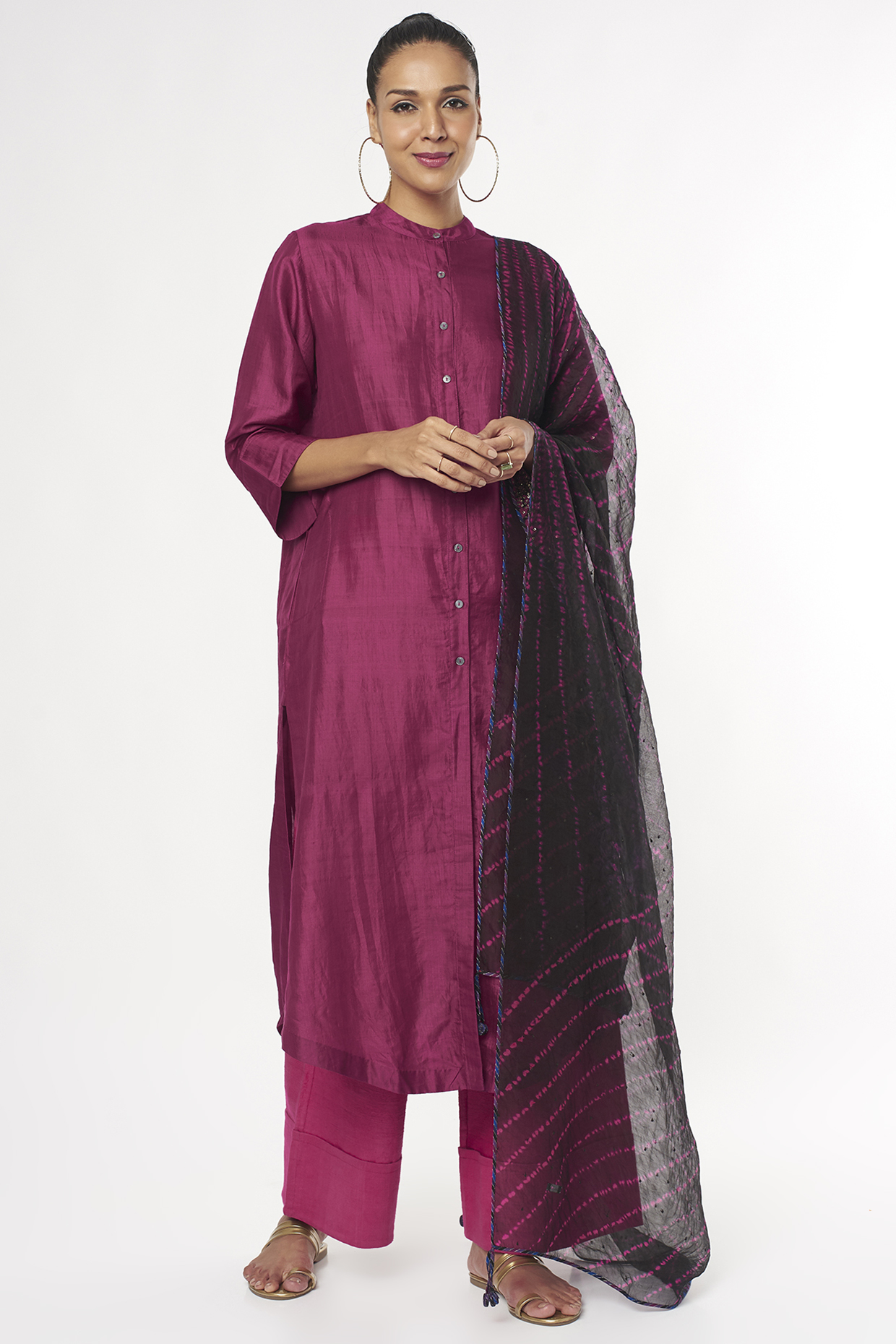 Plum Handwoven Silk Kurta Set by Amrich