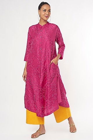 Pink Handwoven Silk Kurta by Amrich