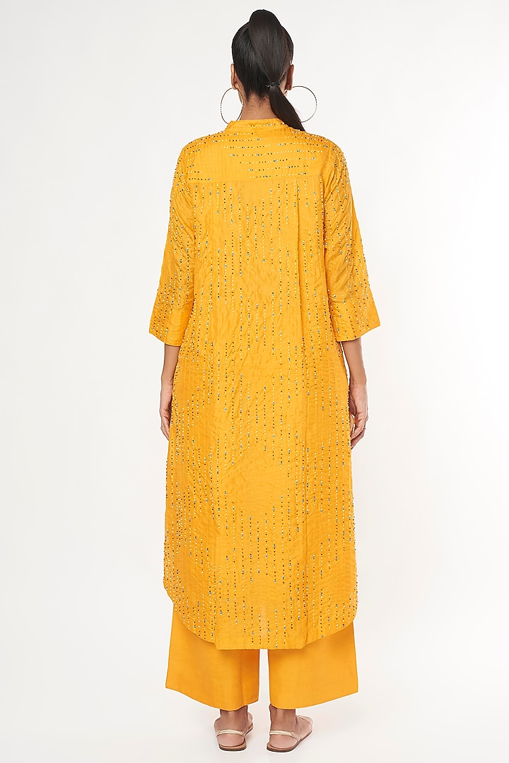 Yellow Handwoven Silk Kurta by Amrich at Pernia's Pop Up Shop