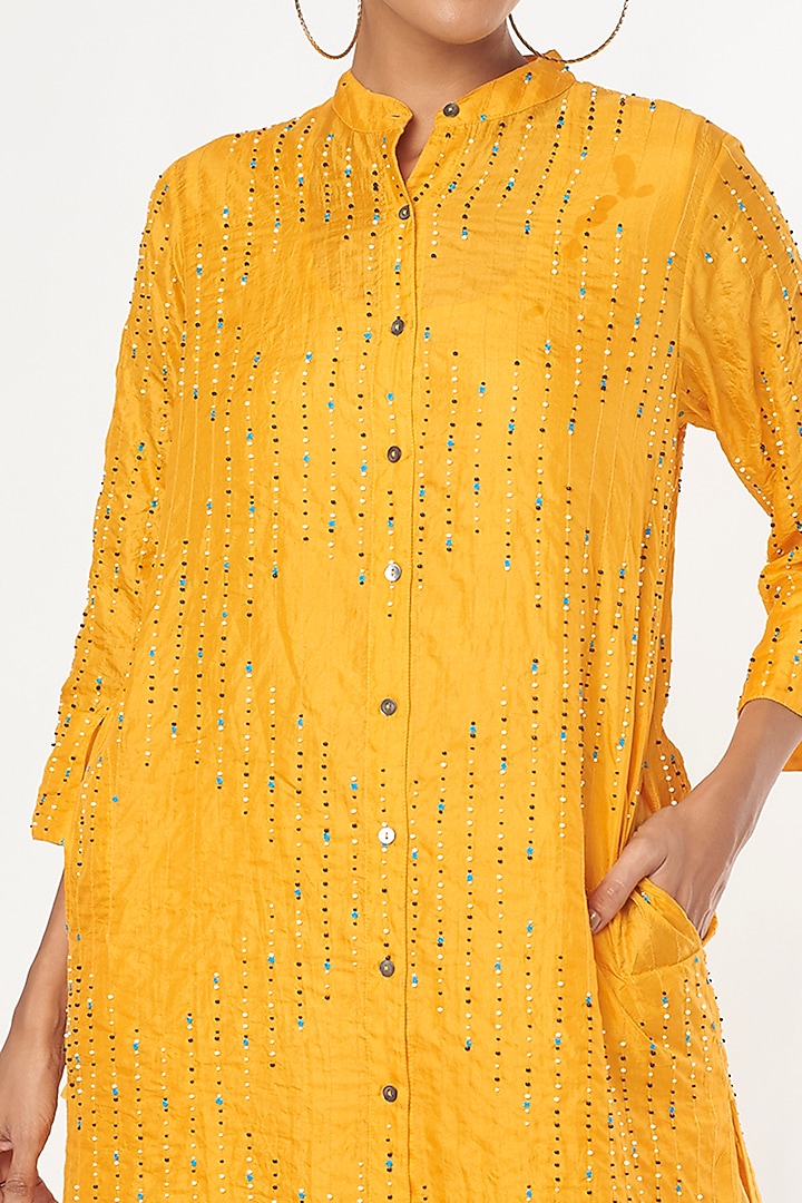 Yellow Handwoven Silk Kurta by Amrich at Pernia's Pop Up Shop