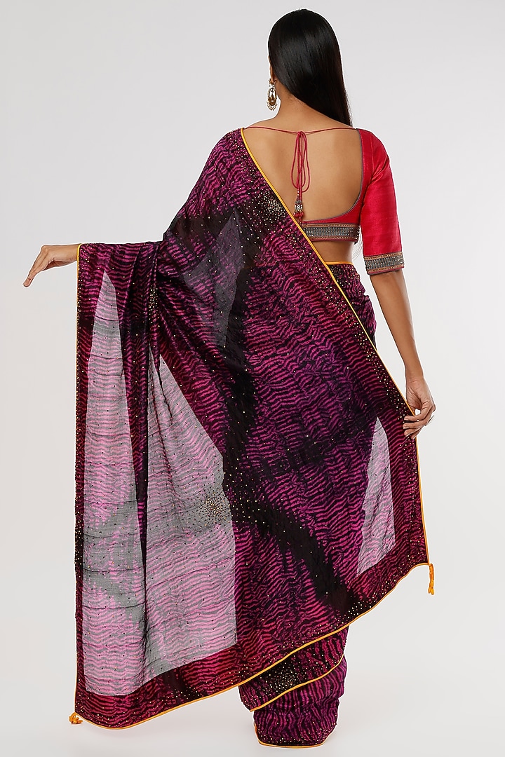 Dark Pink & Navy Handwoven Silk Wedding Saree Set by Amrich at Pernia's Pop Up Shop