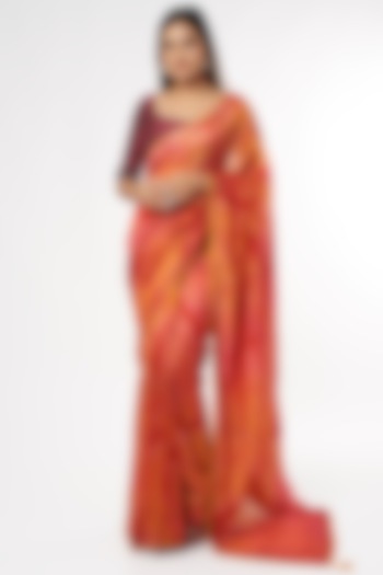 Orange & Red Handwoven Silk Saree Set by Amrich at Pernia's Pop Up Shop