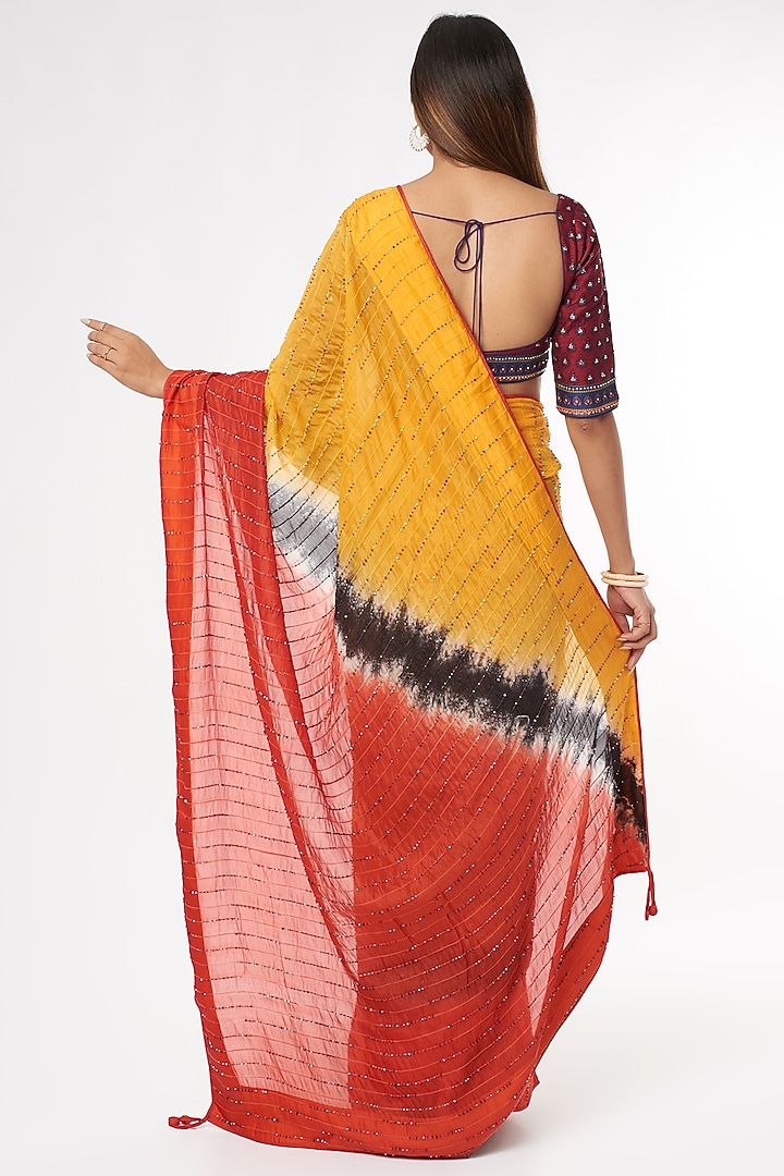 Yellow & Red Handwoven Silk Wedding Saree Set by Amrich at Pernia's Pop Up Shop