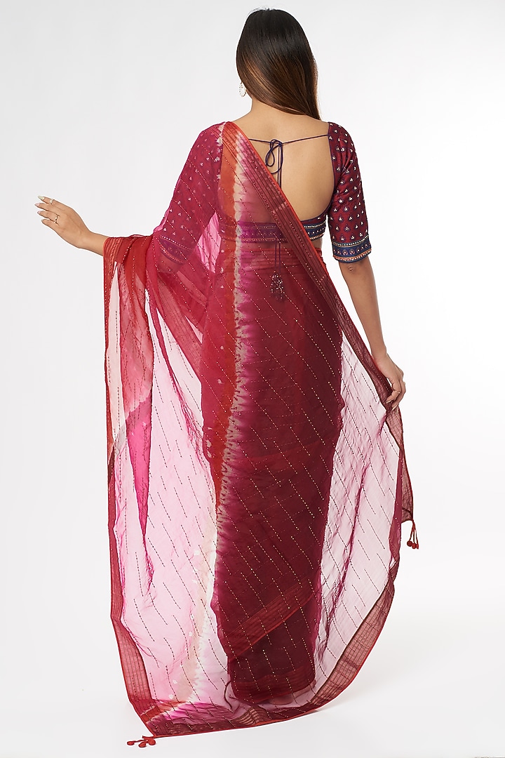 Plum Printed & Embroidered Wedding Saree Set by Amrich at Pernia's Pop Up Shop