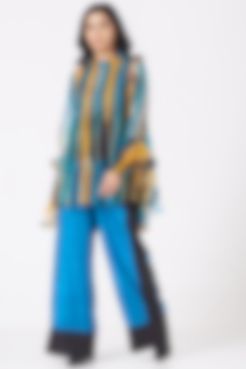 Cobalt Blue Color Blocked Trousers by Amrich at Pernia's Pop Up Shop