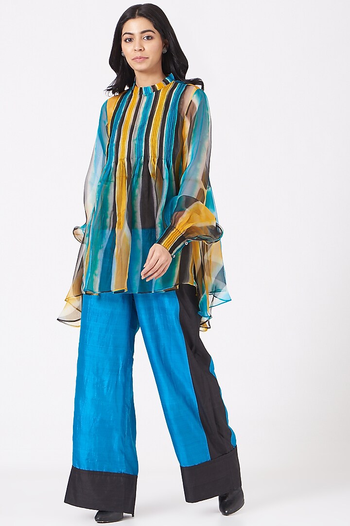Cobalt Blue Color Blocked Trousers by Amrich at Pernia's Pop Up Shop