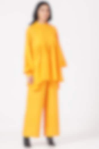Yellow Cotton Silk Trousers by Amrich