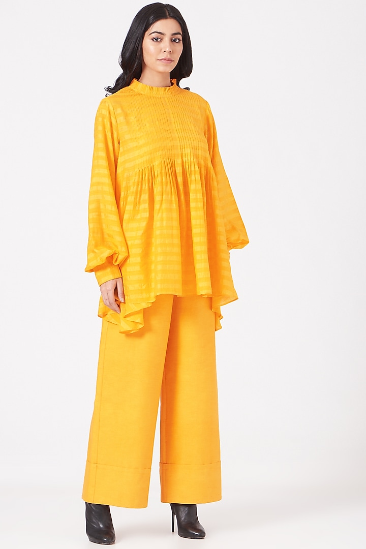 Yellow Cotton Silk Trousers by Amrich at Pernia's Pop Up Shop