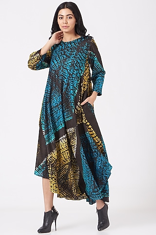 Black Shibori Paneled Dress by Amrich