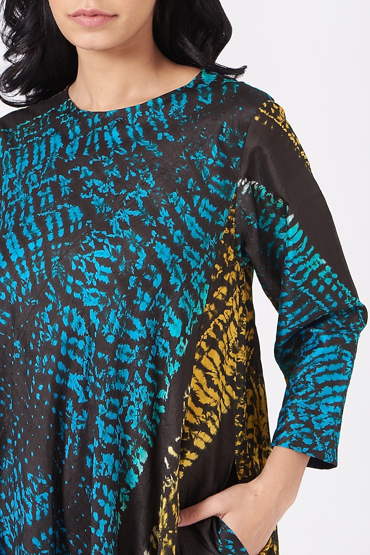 Black Shibori Paneled Vacation Dress by Amrich at Pernia's Pop Up Shop