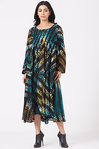 Black Shibori Pleated Dress by Amrich