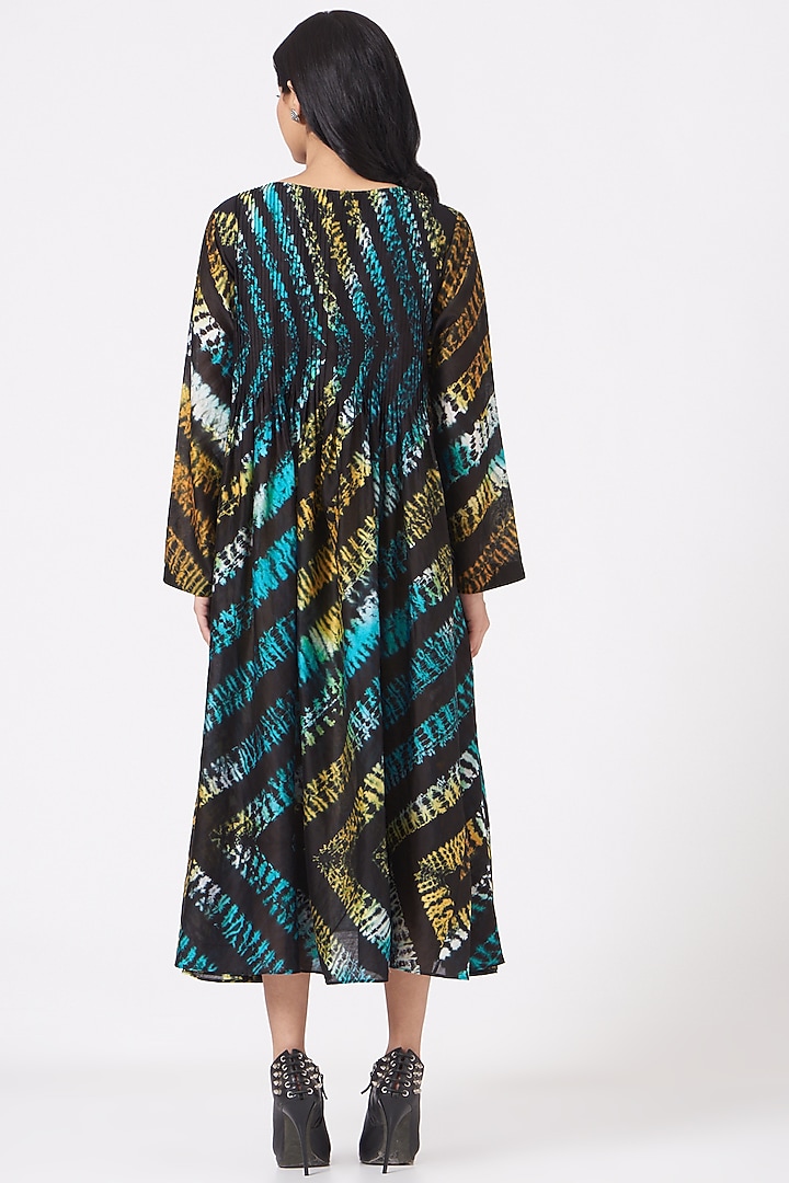 Black Shibori Pleated Vacation Dress by Amrich at Pernia's Pop Up Shop