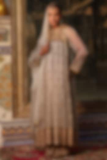 Silver Tissue Zardosi Embroidered Bridal Anarkali Set by AMRIN KHAN at Pernia's Pop Up Shop