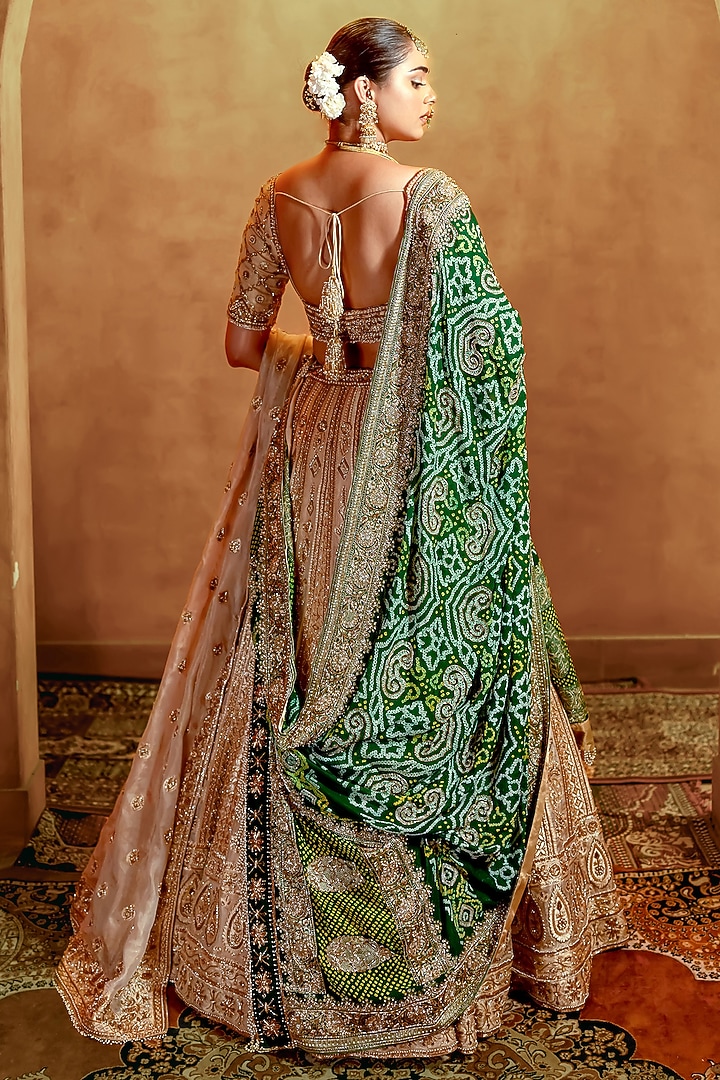 Ivory & Gold Organza Tissue Banarasi Zardosi Embellished Bridal Lehenga Set by AMRIN KHAN at Pernia's Pop Up Shop
