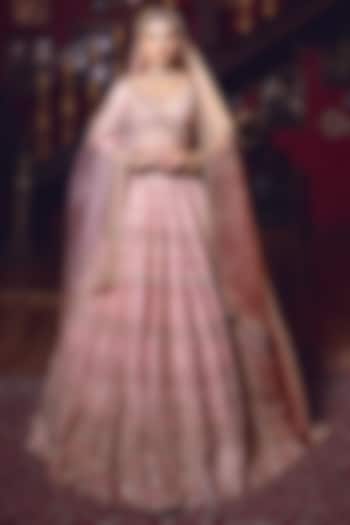 Pastel Pink Raw Silk Zardosi Embroidered Bridal Lehenga Set by AMRIN KHAN at Pernia's Pop Up Shop