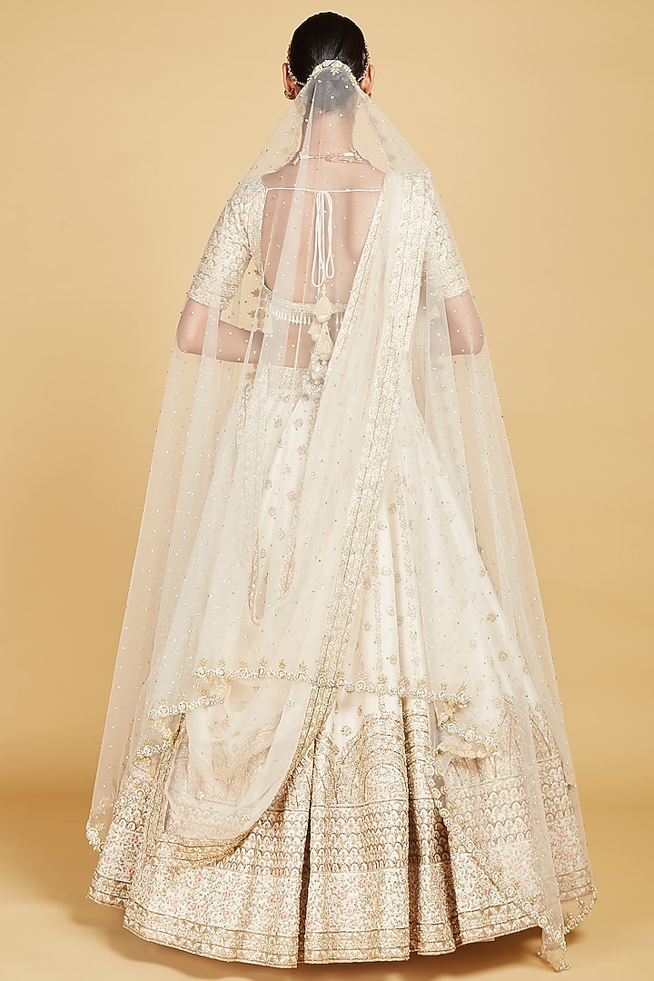 Blush Cream Raw Silk Hand Embroidered Bridal Lehenga Set by AMRIN KHAN at Pernia's Pop Up Shop