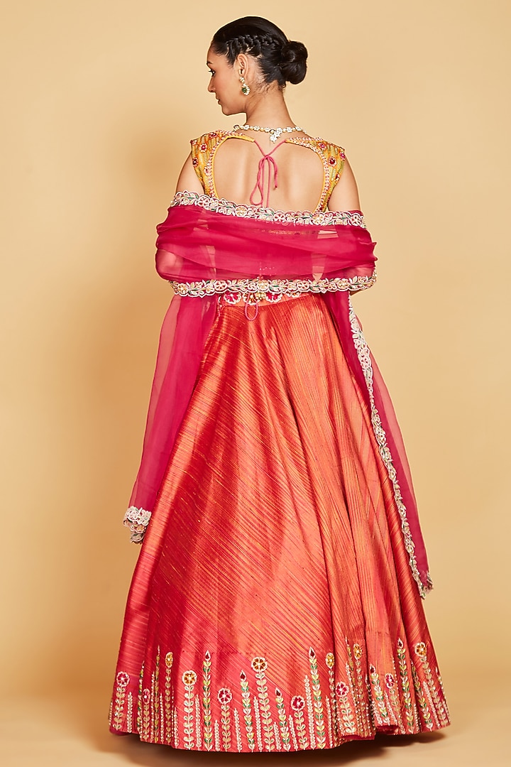 Rani Raw Silk Embroidered Wedding Lehenga Set by AMRIN KHAN at Pernia's Pop Up Shop