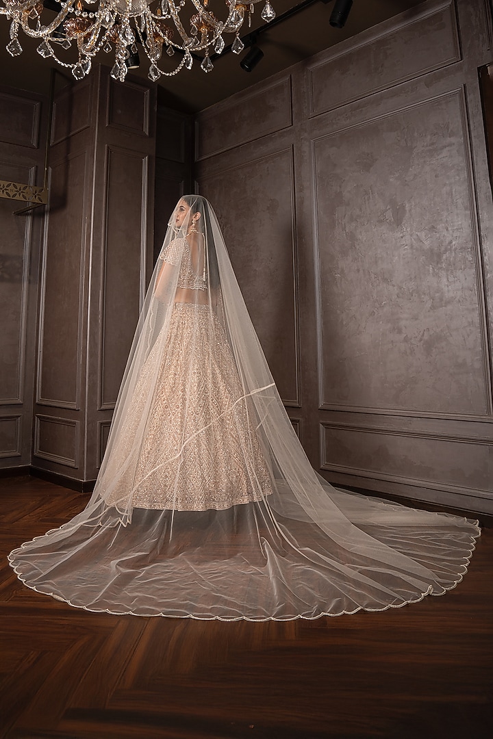 Rose Gold Organza Cutdana Embroidered Bridal Lehenga Set by AMRIN KHAN at Pernia's Pop Up Shop