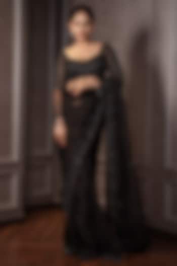 Black Organza Cutdana Work Reception Saree Set by AMRIN KHAN at Pernia's Pop Up Shop