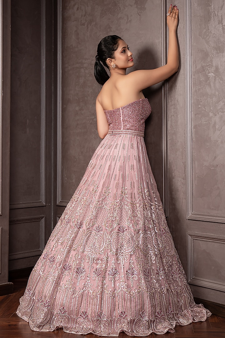 Nude Lavender Organza Cutdana Embroidered Corset Wedding Gown by AMRIN KHAN at Pernia's Pop Up Shop
