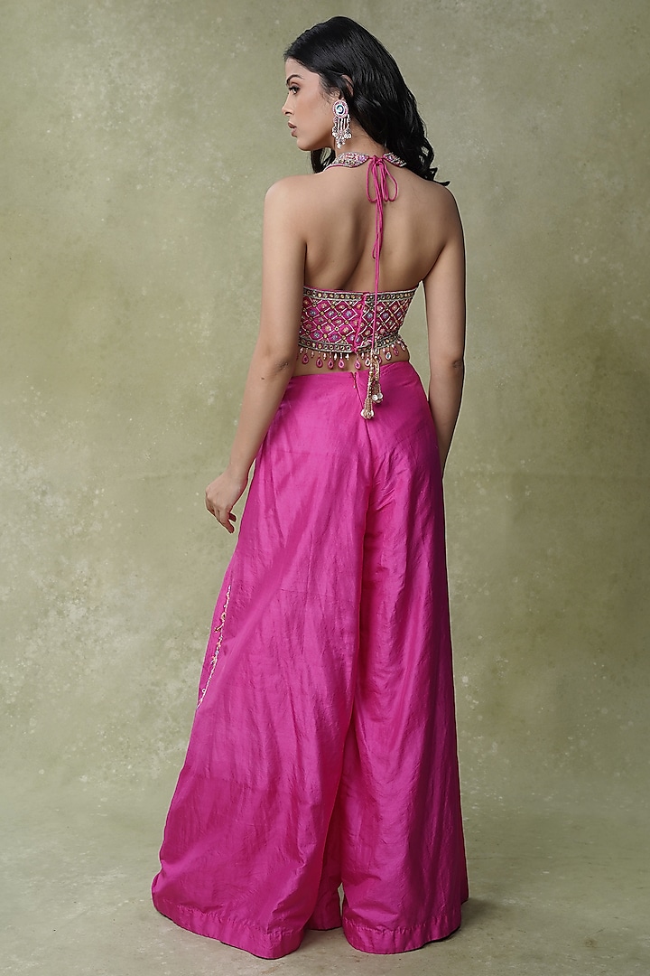 Fuchsia Pink Dupion Box-Pleated Pant Set by AMRIN KHAN at Pernia's Pop Up Shop