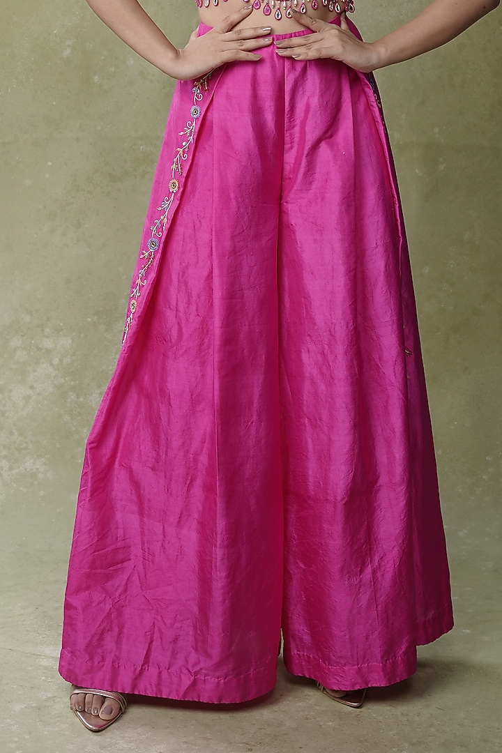 Fuchsia Pink Dupion Box-Pleated Pant Set by AMRIN KHAN at Pernia's Pop Up Shop