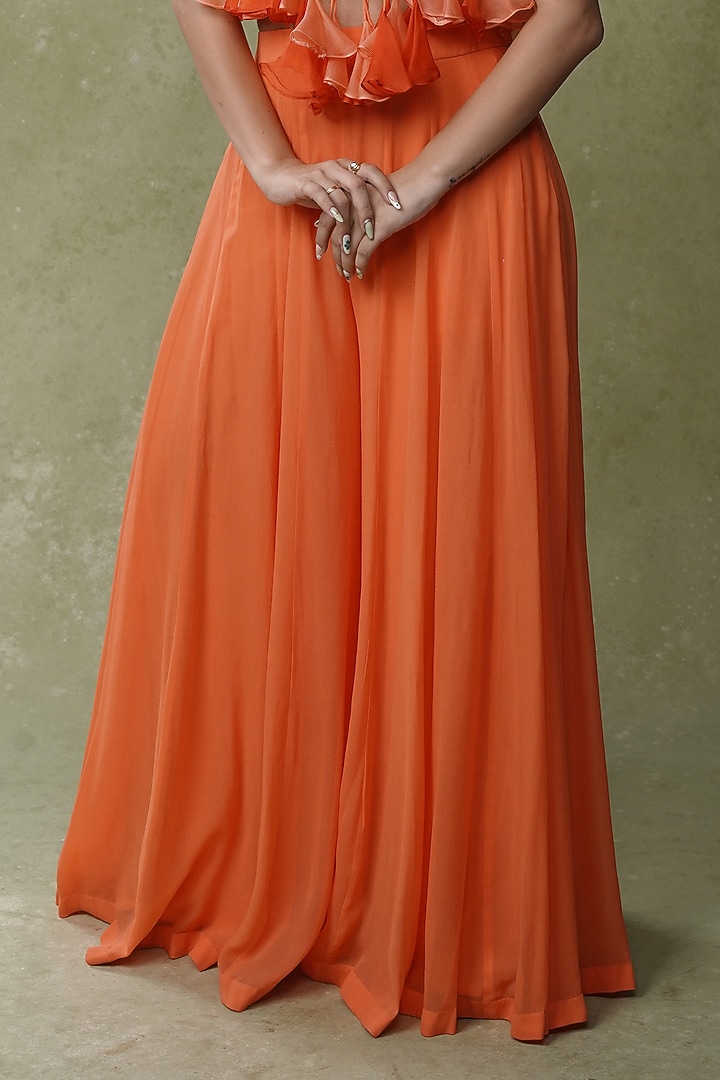 Bright Orange Georgette Palazzo Pant Set by AMRIN KHAN at Pernia's Pop Up Shop