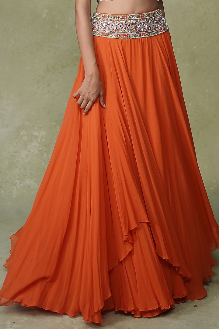 Orange Georgette & Raw Silk Skirt Set by AMRIN KHAN at Pernia's Pop Up Shop