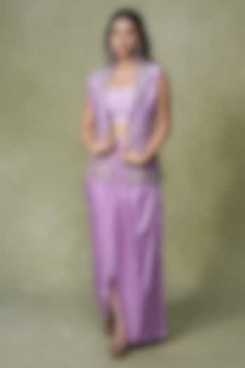 Lilac Modal Satin Dhoti-Style Draped Skirt Set by AMRIN KHAN at Pernia's Pop Up Shop
