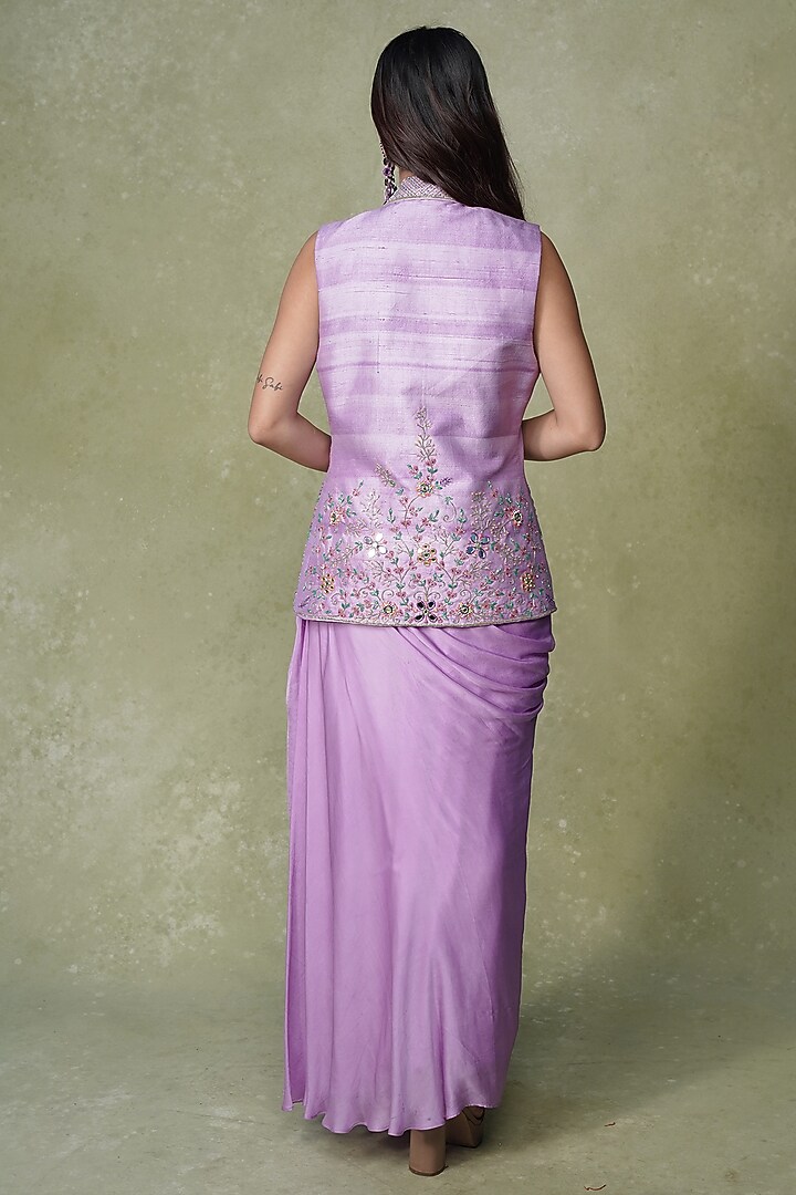 Lilac Modal Satin Dhoti-Style Draped Skirt Set by AMRIN KHAN at Pernia's Pop Up Shop
