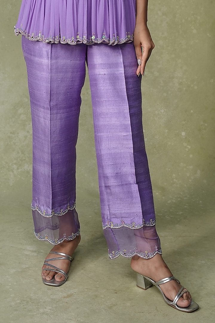 Lilac Raw Silk & Georgette Mirror Work Co-Ord Set by AMRIN KHAN at Pernia's Pop Up Shop