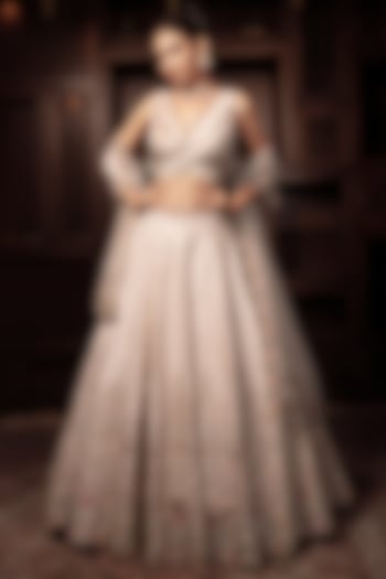 Blush Pink Raw Silk Cutdana Hand Embroidered Bridal Lehenga Set by AMRIN KHAN at Pernia's Pop Up Shop