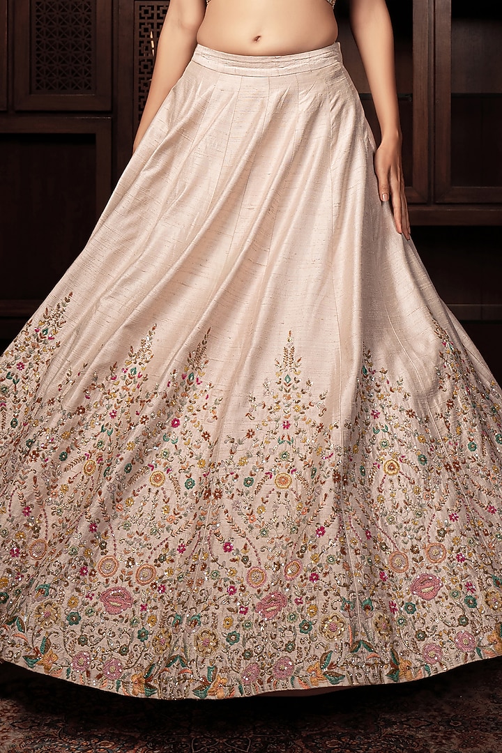 Blush Pink Raw Silk Cutdana Hand Embroidered Bridal Lehenga Set by AMRIN KHAN at Pernia's Pop Up Shop