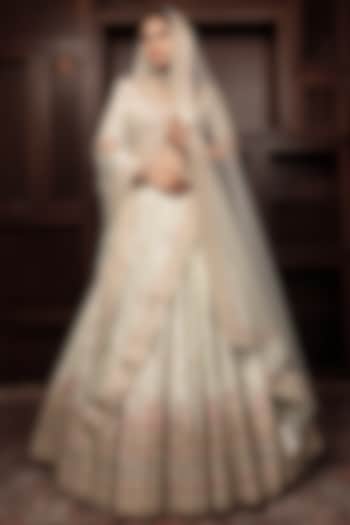 Mint Green Raw Silk Zardosi Embellished Bridal Lehenga Set by AMRIN KHAN at Pernia's Pop Up Shop