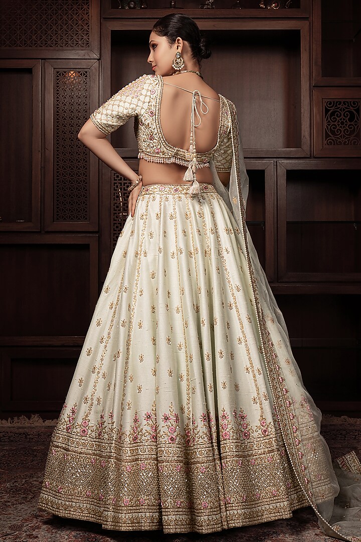 Mint Green Raw Silk Zardosi Embellished Bridal Lehenga Set by AMRIN KHAN at Pernia's Pop Up Shop