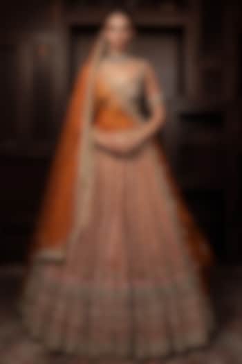 Mustard Raw Silk Zardosi & Cutdana Embroidered Bridal Lehenga Set by AMRIN KHAN at Pernia's Pop Up Shop