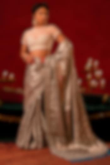 Firozi Gold Tissue Cutdana Work Reception Saree Set by AMRIN KHAN at Pernia's Pop Up Shop