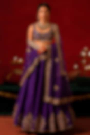 Purple Raw Silk Pitta Work  dulhan bday 22 may Lehenga Set by AMRIN KHAN at Pernia's Pop Up Shop