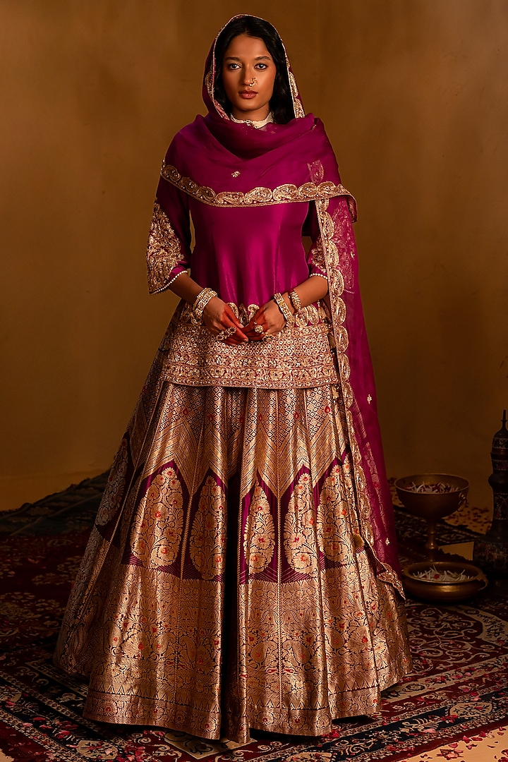 Magenta Purple Banarasi Woven Bridal lehenga for 22 Lehenga Set by AMRIN KHAN at Pernia's Pop Up Shop