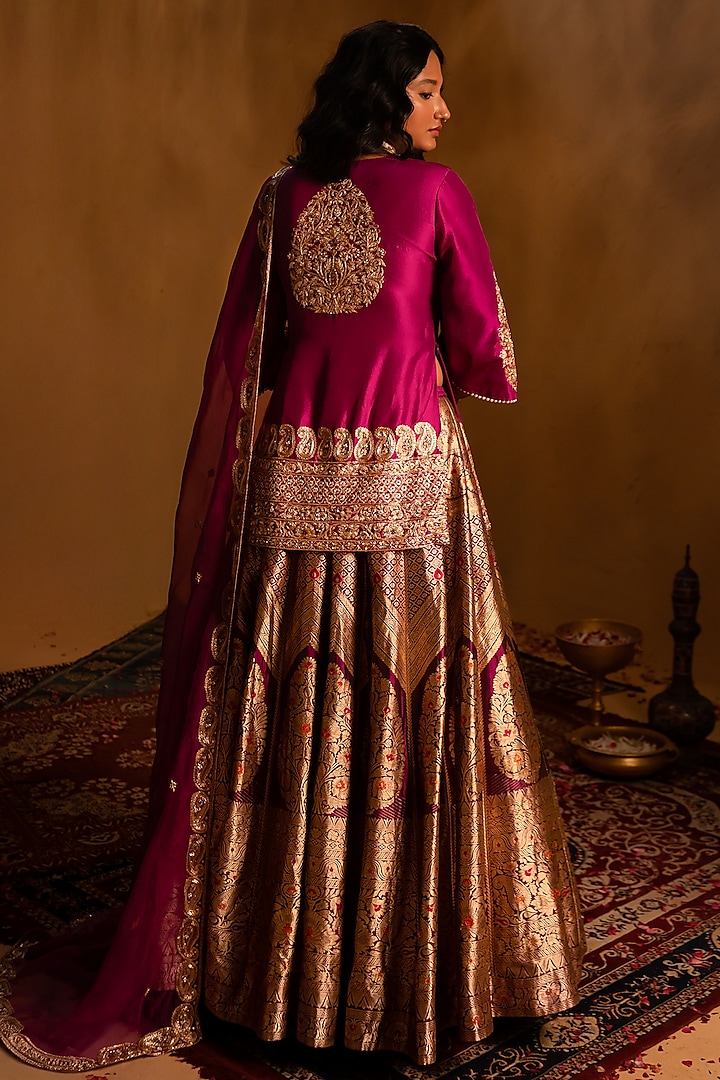 Magenta Purple Banarasi Woven Bridal Lehenga Set by AMRIN KHAN at Pernia's Pop Up Shop
