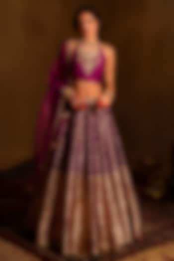 Magenta Purple Banarasi Bridal lehenga for 22 Lehenga Set by AMRIN KHAN at Pernia's Pop Up Shop