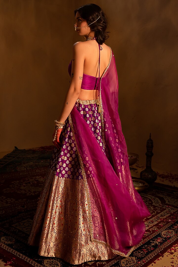 Magenta Purple Banarasi Bridal Lehenga Set by AMRIN KHAN at Pernia's Pop Up Shop