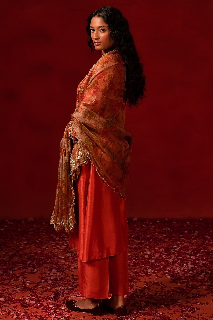 Rust Dupion Kurta Set by AMRIN KHAN at Pernia's Pop Up Shop