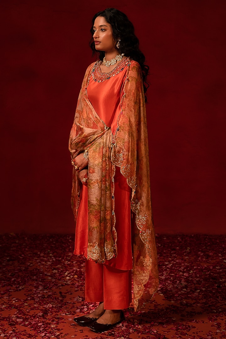 Rust Dupion Kurta Set by AMRIN KHAN at Pernia's Pop Up Shop