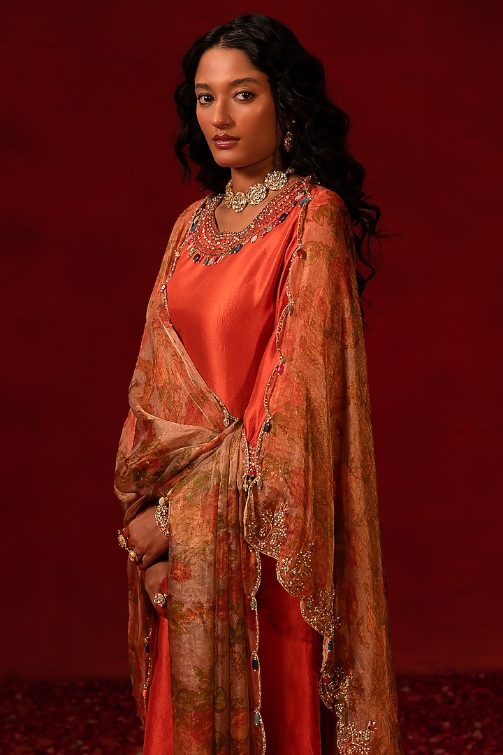 Rust Dupion Kurta Set by AMRIN KHAN at Pernia's Pop Up Shop
